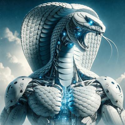 Primary subject: A white snake with blue eyes and a mouth open, surrounded by a futuristic cityscape.

Setting/background: The snake is in the middle of a futuristic city, with buildings and other elements of the urban environment visible in the background.

Visual style: The image is a digital artwork, featuring a white snake with blue eyes and a mouth open, as well as a futuristic cityscape.

Colors and mood: The image has a futuristic and technological vibe, with the white snake and blue eyes adding a touch of whimsy and intrigue to the scene.